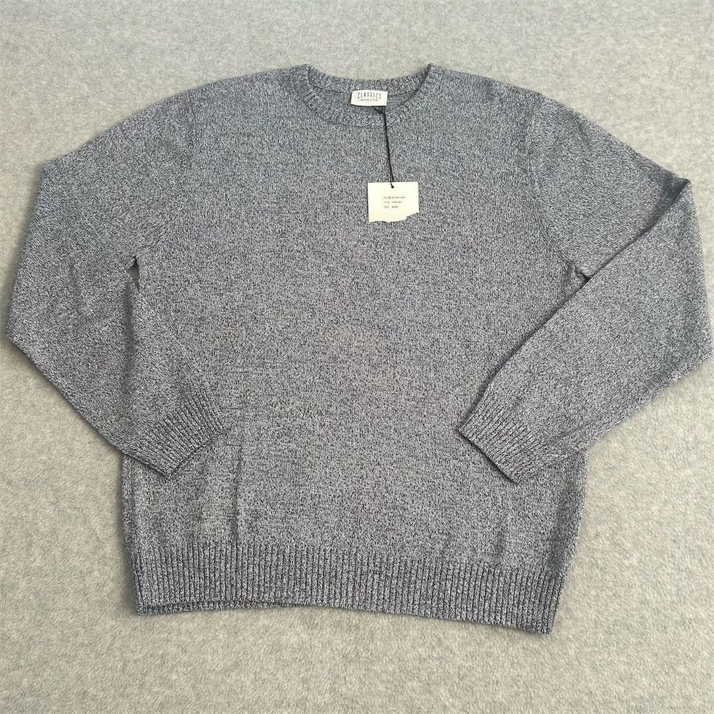 Vanishing‎ Elephant Sweater Mens Large Navy Blue White Dash Crew Knit Pullover